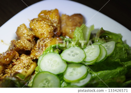 Very delicious sweet and spicy chicken stir fry 133426571