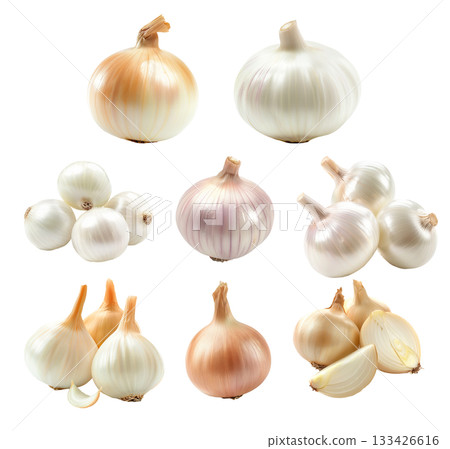 Fresh pearl onions isolated on white background 133426616