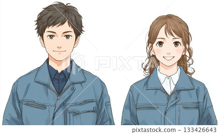 Young male and female employees wearing work clothes 133426643