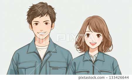 Young male and female employees wearing work clothes 133426644