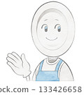 Plate character wearing an apron (pointing with hand) 133426658