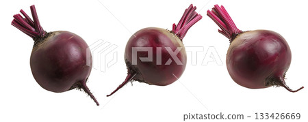 Fresh beetroot with dirt on the surface, isolated on white transparent background. Concept of organic vegetables, healthy eating, and nutrition Fresh beetroot with dirt on the surface, isolated on white transparent background. Concept of organic vegetables, healthy eating, and nutrition 133426669