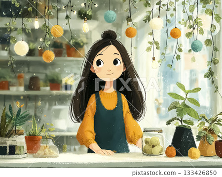 Miyu Series: Miyu working at a cafe decorated for Christmas in winter 133426850
