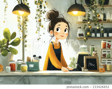 Miyu Series: Miyu working at a cafe decorated for Christmas in winter 133426852