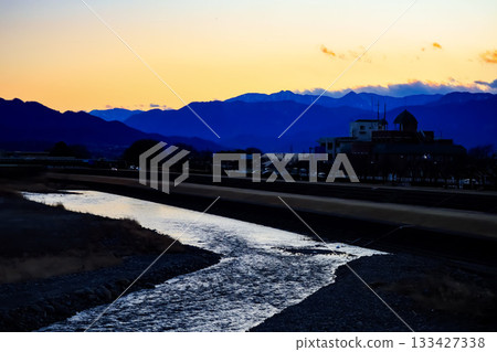Fuefuki River at dusk 133427338