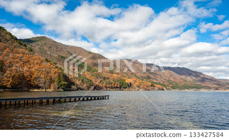 秋日山湖美景，木崎湖，長野縣大町市 133427584