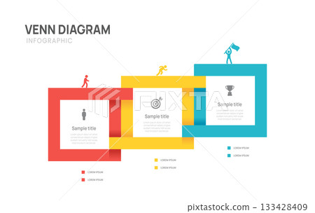 Venn diagram business infographic chart template 3 steps options, presentation with icons. 133428409