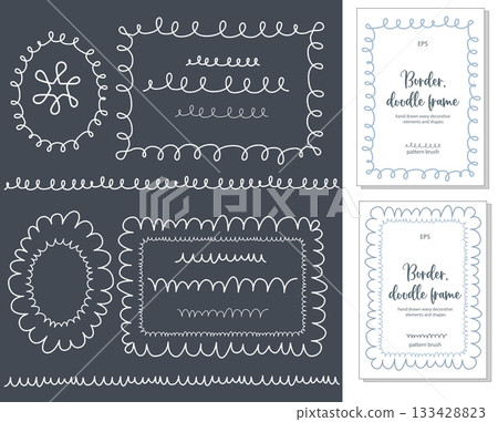Wave hand drawn doodle frame border. Vector editable seamless elements. Wavy borders design set Wave hand drawn doodle frame border. Vector editable seamless elements. Wavy borders design set 133428823