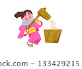 Girl making mochi 133429215