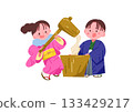 Children pounding mochi 133429217