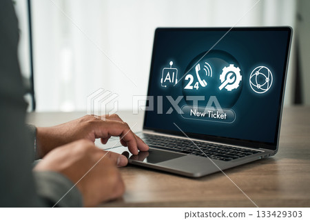 helpdesk ticket Customer Support ticket NEW TICKET button customer support analyzing technological data 133429303