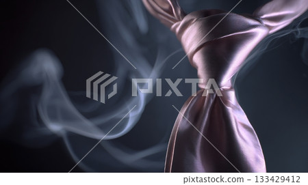 Silk Necktie Twisting in Air with Smoke on Office Background 133429412