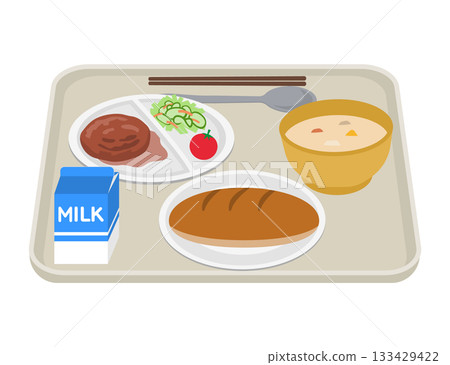 School lunch hamburger steak stew bread milk illustration 133429422