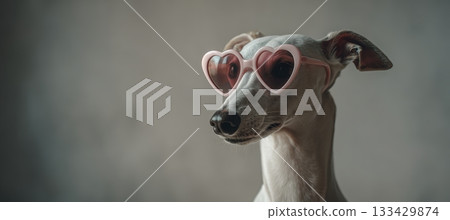 Whippet in Heart Sunglasses in Minimalist Studio Fashion Portrait 133429874