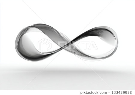 Minimalist Infinity Symbol in Flowing Silver Smoke on White Background Minimalist Infinity Symbol in Flowing Silver Smoke on White Background 133429958