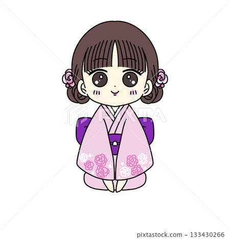身穿和服的女孩端坐著 133430266