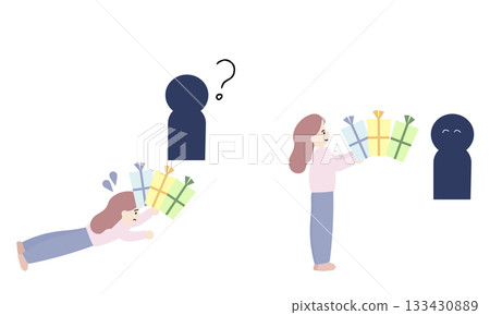 插圖描繪了一位不講道理給予他人的女性，以及一位不講道理地給予他人的女性。 133430889