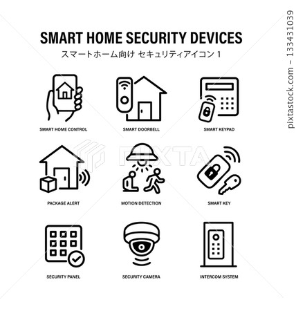 智慧家庭安防圖示集 - 安防設備的線條圖 智慧家庭安防圖示集 - 安防設備的線條圖 133431039
