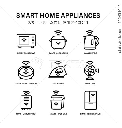 Smart home appliances icon set - Line style home appliance symbols Smart home appliances icon set - Line style home appliance symbols 133431041