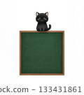 Sitting black cat and blackboard 133431861