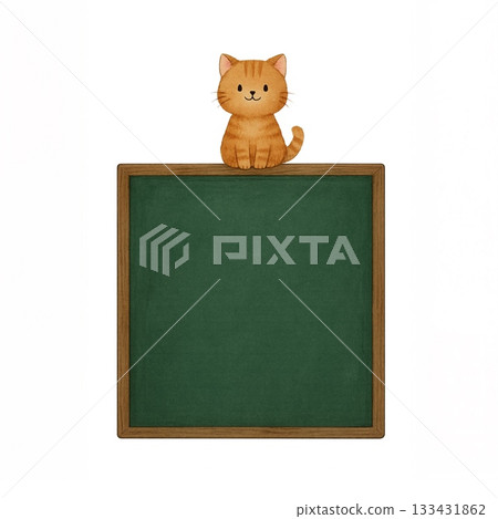 Sitting brown cat and blackboard Sitting brown cat and blackboard 133431862