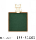 Sitting white cat and blackboard 133431863