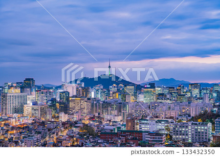 Seoul, South Korea  - 21 Nov 2025 : Night View of downtown cityscape and Seoul tower in Seoul, South Korea 133432350