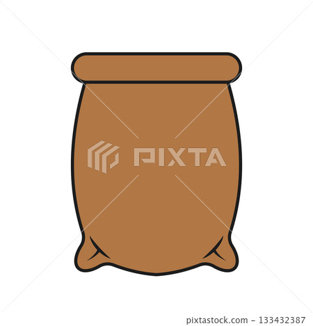 Brown sack icon with rounded top, empty cloth bag design 133432387