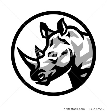 Rhinoceros head. Logo in a round frame. Rhinoceros head. Logo in a round frame. 133432542