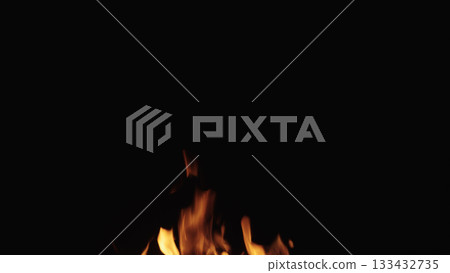 fire flames of campfire over black background, for overlay fire flames of campfire over black background, for overlay 133432735