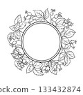 Wild Rose Outline Round Frame. 133432874