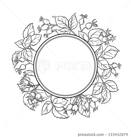 Wild Rose Outline Round Frame. Wild Rose Outline Round Frame. 133432874