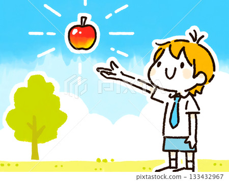 男孩伸手去拿蘋果的插圖 133432967