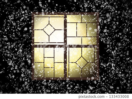 Retro windows lit up on a snowy night Retro windows lit up on a snowy night 133433008