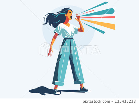 Illustration Woman Shouting or Making an Announcement 133433238