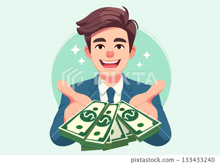 Illustration Businessman Offering a Large Amount of Cash 133433240