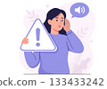 Illustration Woman Listening to Warning Alarm Signal 133433242