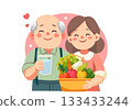 llustration Happy Elderly Couple with Healthy Vegetables 133433244