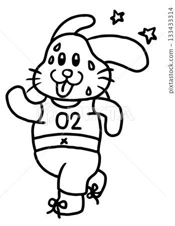 Cute hand drawn outline of bunny running for animal, pet, diet, exercise, sport, race, competition, activity, paw running club, healthy lifestyle, hobby, leisure, cartoon character, happy easter 133433314