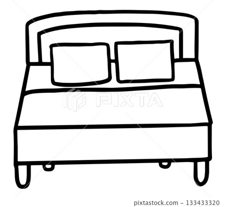 Hand drawn outlines of bed, pillows, bedsheet for kid colouring book, bedroom, furniture, work from home, home decor, house tour, room design, interior, sleeping, good morning, goodnight, sticker 133433320