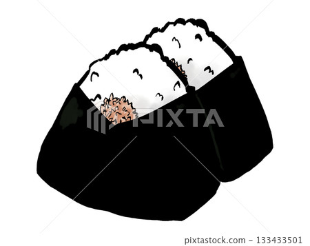 Tuna mayo rice ball illustration (seaweed, brush stroke) Simple Tuna mayo rice ball illustration (seaweed, brush stroke) Simple 133433501