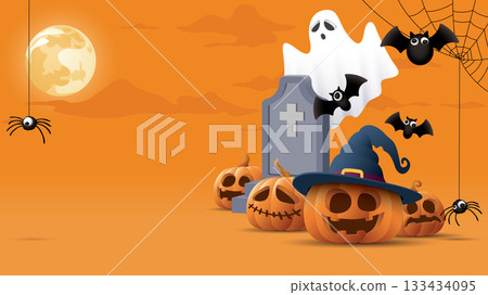 3D happy Halloween background graphic illustration have blank space. 133434095