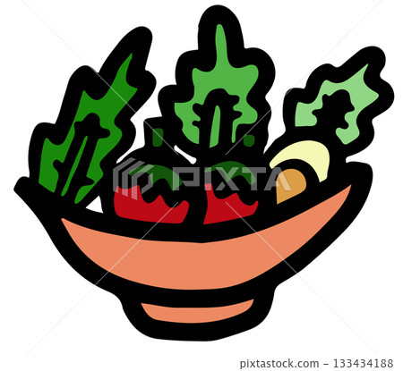 Cute hand drawn illustration of salad bowl with vegetables, tomato, egg for healthy food, cafe, restaurant, appetiser, cook book, breakfast and brunch, light lunch, menu, recipe stickers, kitchenware Cute hand drawn illustration of salad bowl with vegetables, tomato, egg for healthy food, cafe, restaurant, appetiser, cook book, breakfast and brunch, light lunch, menu, recipe stickers, kitchenware 133434188