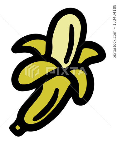 Hand drawn illustration of banana for healthy snack, protein, fruit, food, running competition, marathon, race, people, diet, exercise, sport, activity, lifestyle, hobby, grocery shopping, supermarket 133434189