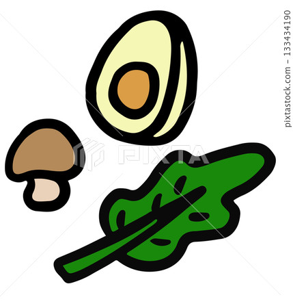 Cute hand drawn illustration of vegetables, mushroom, egg for healthy food, cafe, restaurant, appetiser, cook book, breakfast and brunch, light lunch, menu, recipe stickers, nature, garden, plants Cute hand drawn illustration of vegetables, mushroom, egg for healthy food, cafe, restaurant, appetiser, cook book, breakfast and brunch, light lunch, menu, recipe stickers, nature, garden, plants 133434190