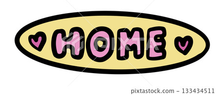 Cute hand drawn illustrations of HOME mat for bedroom, home decor, house tour, room design, interior, decoration, cute patch, brooch, pin, furniture, grocery shopping, department store, living room 133434511