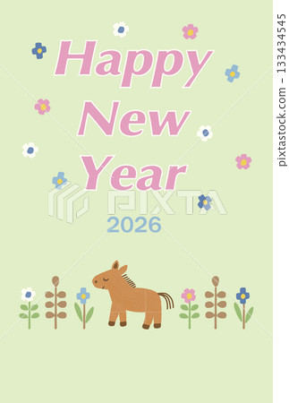 Foal and flower New Year's card design 133434545