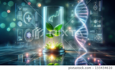 Genetic Engineering Agriculture DNA Technology Crop Innovation Futuristic Farming Biotechnology Soil Research Plant Science Digital Growth Sustainable Food Production 133434610