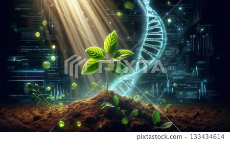 Genetic Engineering Agriculture DNA Technology Crop Innovation Futuristic Farming Biotechnology Soil Research Plant Science Digital Growth Sustainable Food Production 133434614