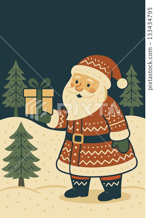 北歐風格聖誕插畫 | 聖誕老人派發禮物(留白) 北歐風格聖誕插畫 | 聖誕老人派發禮物(留白) 133434795